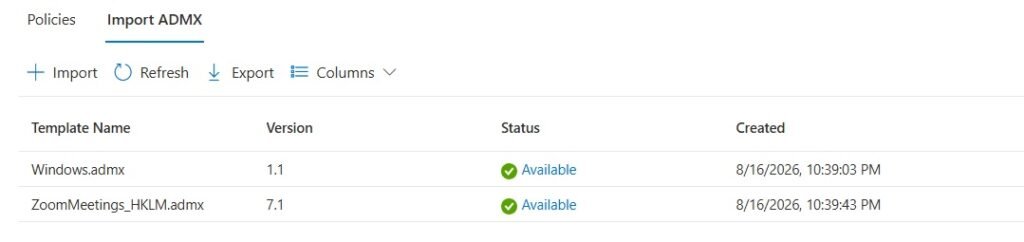 Verify ADMX import