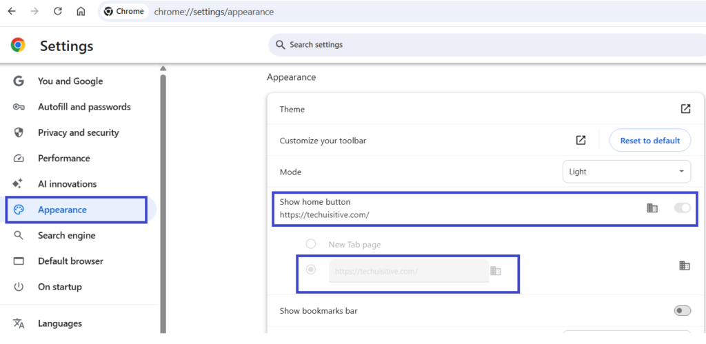 Google Chrome Home page & startup page