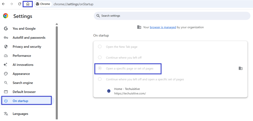 Google Chrome Home page & startup page