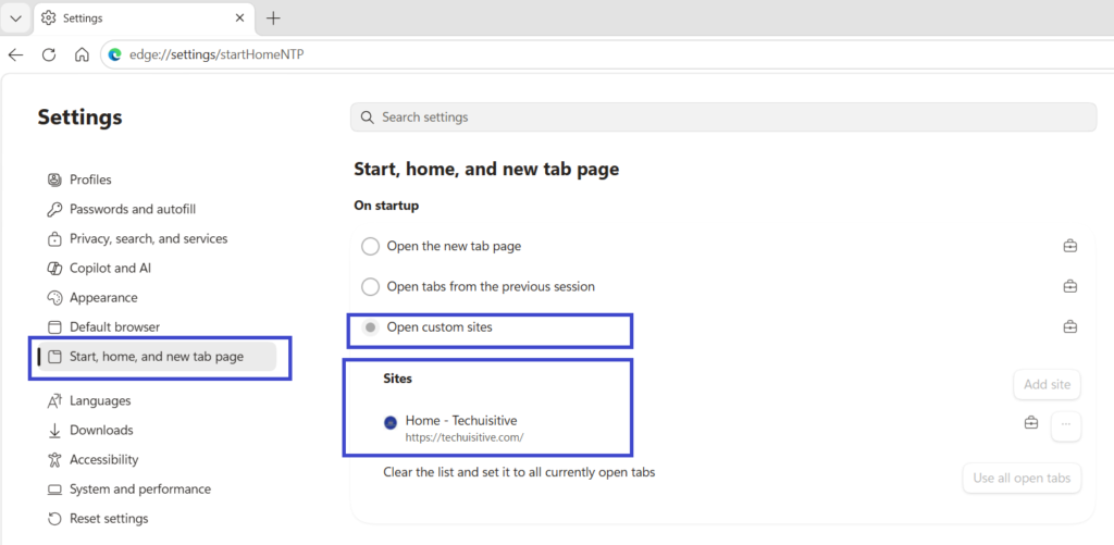 Microsoft Edge Home page and startup page policy