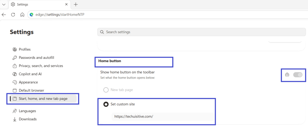 Microsoft Edge Home page and startup page policy