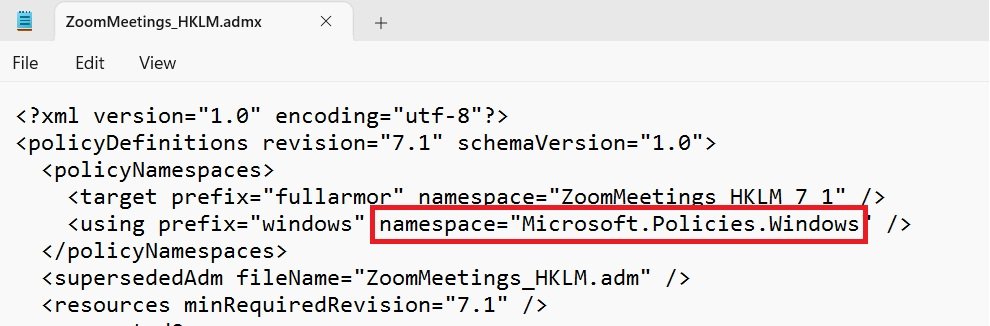 Identify ADMX namespace dependencies