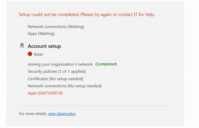 Intune Apps (0x87D30018) error